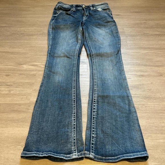 Y2K Faded Embroidered Jeans 28x30 Crazy Pocket Designs 2000s Vintage - Picture 2 of 7